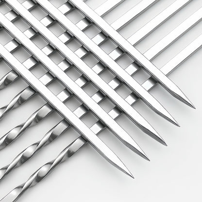 Stainless Steel Kebab Skewers 100PC Needle Skewers/30PC Flat Skewers