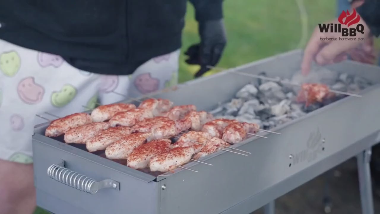 Load video: 100cm x 26cm Charcoal Hibachi Grill