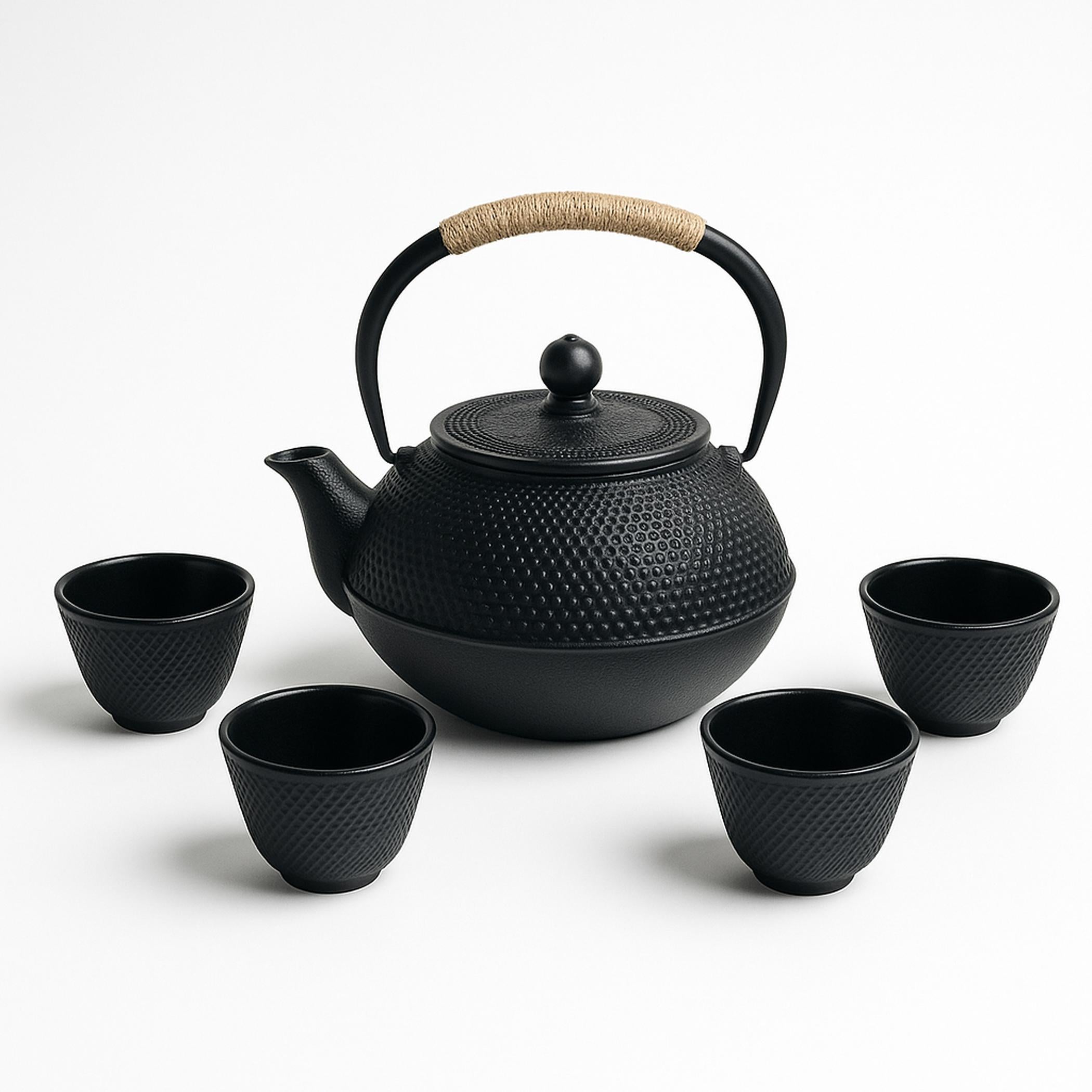 Cast Iron Kettle and 4 Cups Set